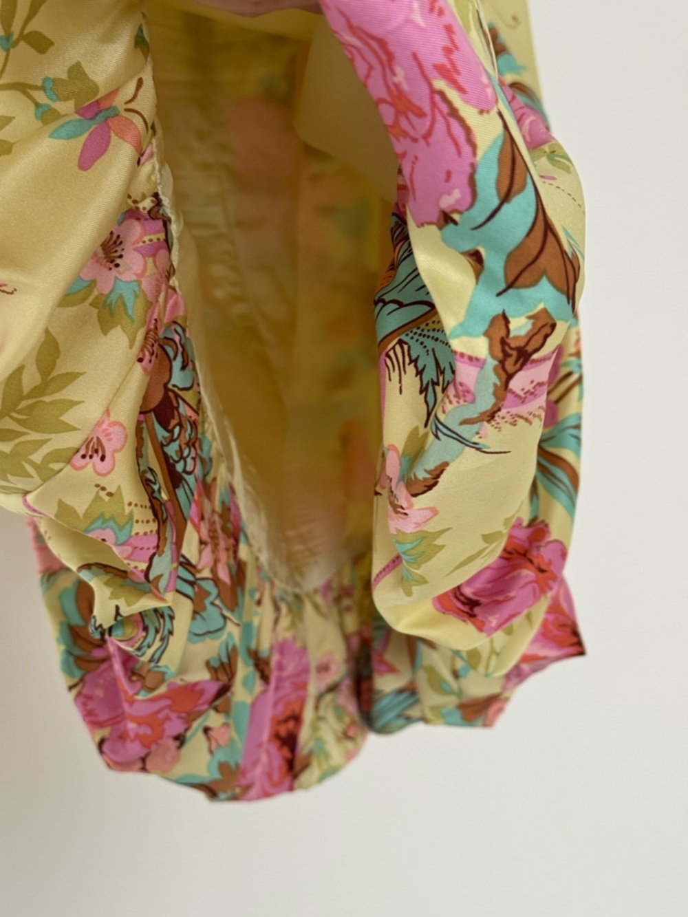 Plenty Strapless Silk Dress Floral Bird Print Yellow Pink Womens 4 Mini - Picture 5 of 14